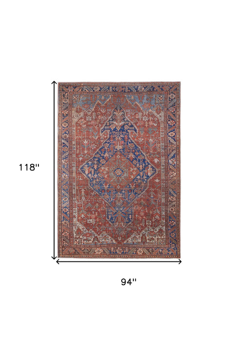 4' X 6' Red Tan And Blue Floral Power Loom Area Rug