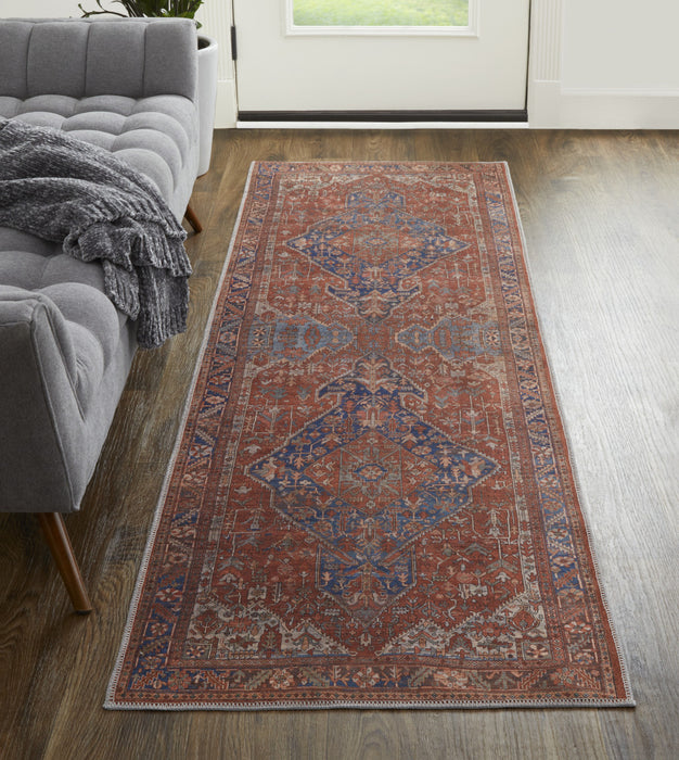 4' X 6' Red Tan And Blue Floral Power Loom Area Rug