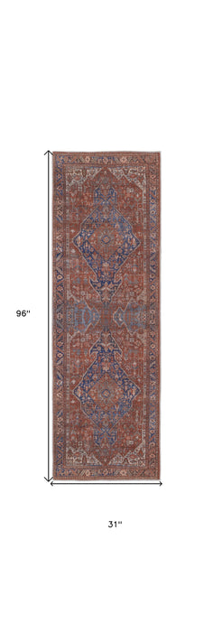 4' X 6' Red Tan And Blue Floral Power Loom Area Rug