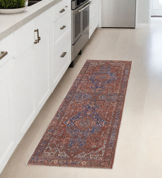 4' X 6' Red Tan And Blue Floral Power Loom Area Rug