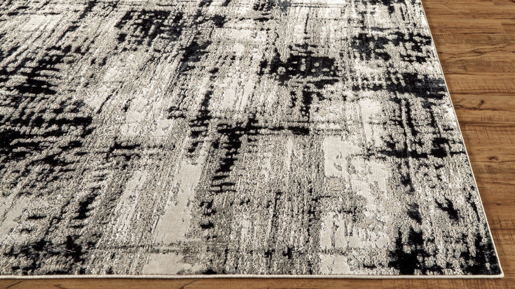 9' X 12' Black White And Gray Area Rug