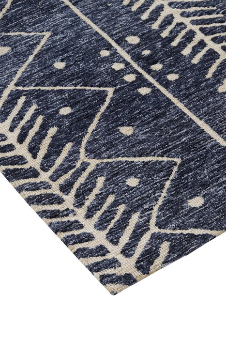 10' X 13' Blue And Ivory Striped Stain Resistant Area Rug