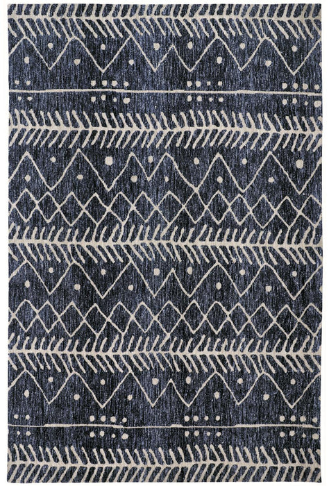 10' X 13' Blue And Ivory Striped Stain Resistant Area Rug