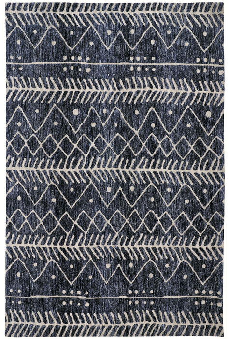 10' X 13' Blue And Ivory Striped Stain Resistant Area Rug