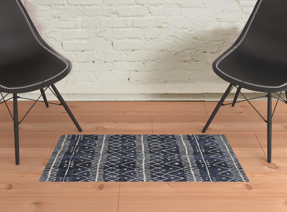 10' X 13' Blue And Ivory Striped Stain Resistant Area Rug