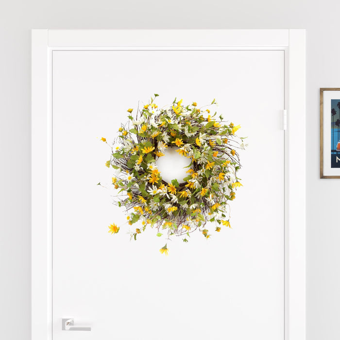 24" Yellow and White Spring Daisy Artificial Wreath