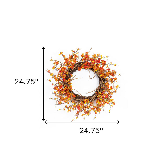 25" Orange Red Artificial Fall Twig Wreath