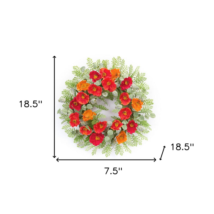 19" Red Orange Artificial Poppy Wreath