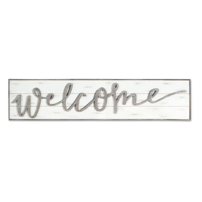 11" X 48" White and Gray Welcome Solid and Manufactured Wood Wall Decor