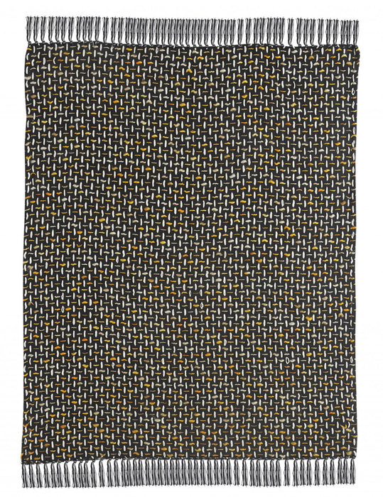 Black and Gold Woven Cotton Geometric Throw Blanket