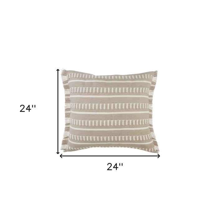 24" X 24" Tan Zippered Coastal Indoor Outdoor Throw Pillow