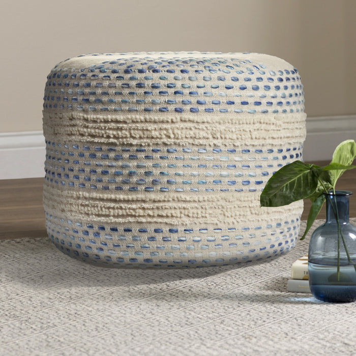 18" Blue Cotton Blend Ottoman