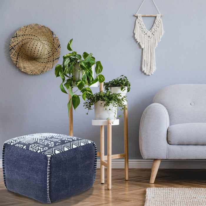 18" Blue 100% Cotton Ottoman