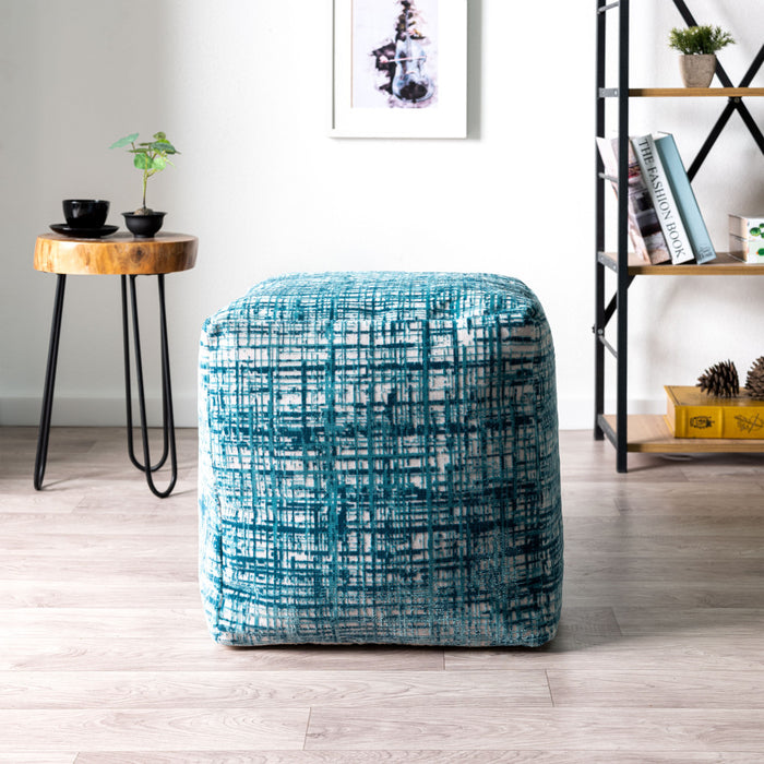 18" Blue Polyester Blend Ottoman