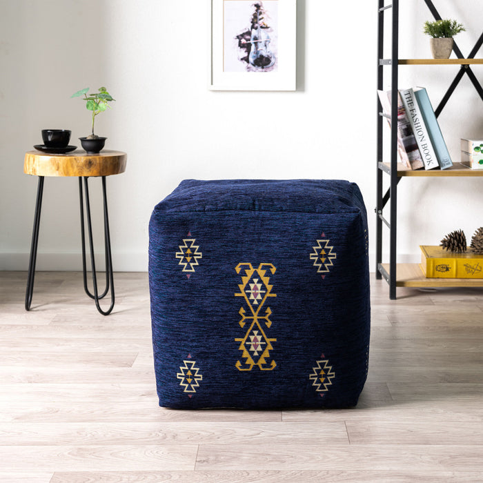 18" Blue Polyester Blend Ottoman