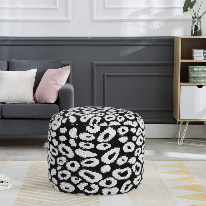 18" Black Cotton Blend Ottoman