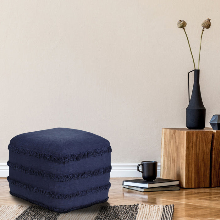 18" Blue 100% Cotton Ottoman