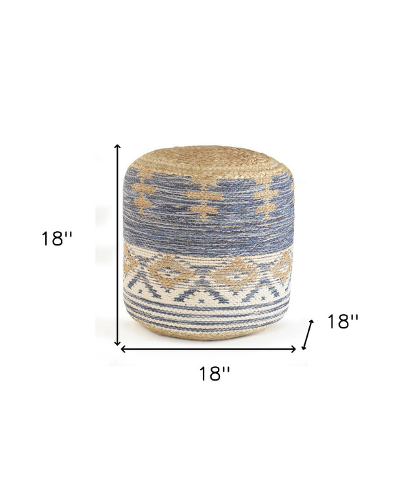 18" Blue Jute Ottoman