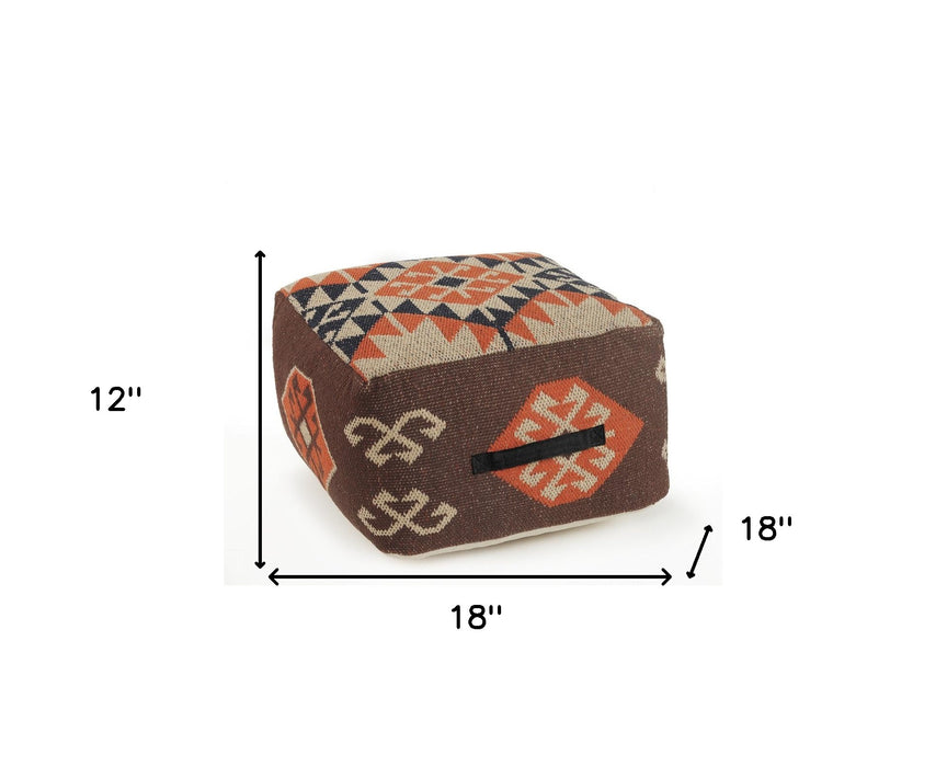 18" Brown Cotton Blend Ottoman