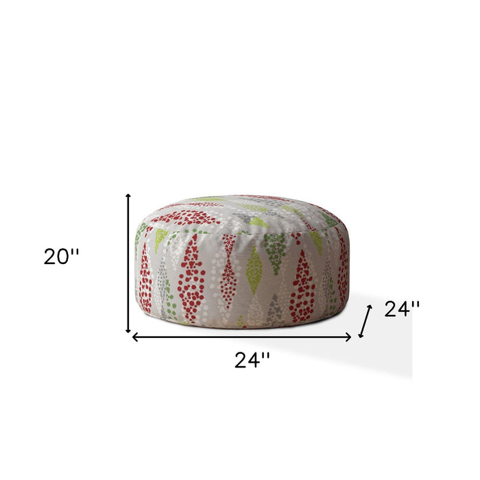 24" Ivory Cotton Round Polka Dots Pouf Ottoman