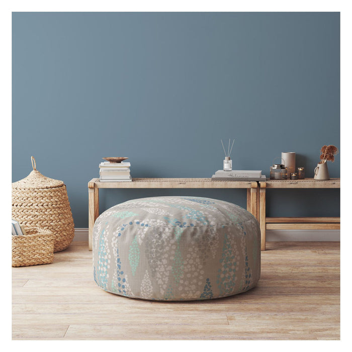 24" Ivory Canvas Round Polka Dots Pouf Ottoman