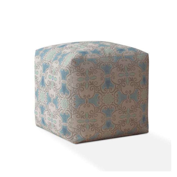 17" Blue Cotton Ikat Pouf Ottoman