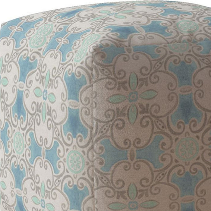 17" Blue Cotton Ikat Pouf Ottoman