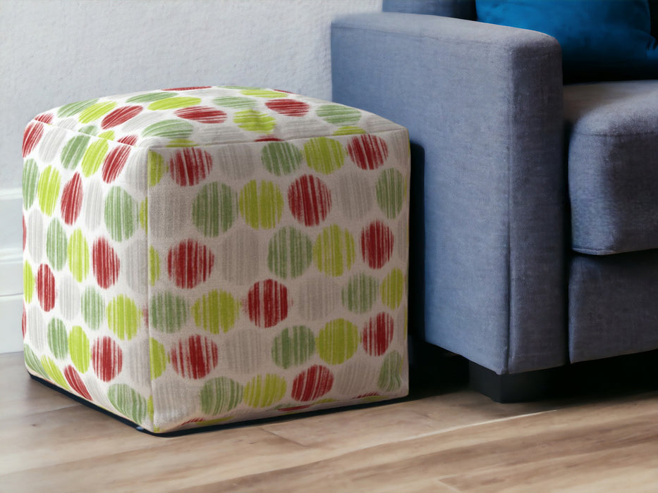 17" Green and White Cotton Polka Dots Pouf Ottoman