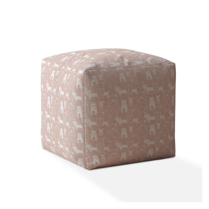 17" Pink Cotton Animal Print Pouf Ottoman