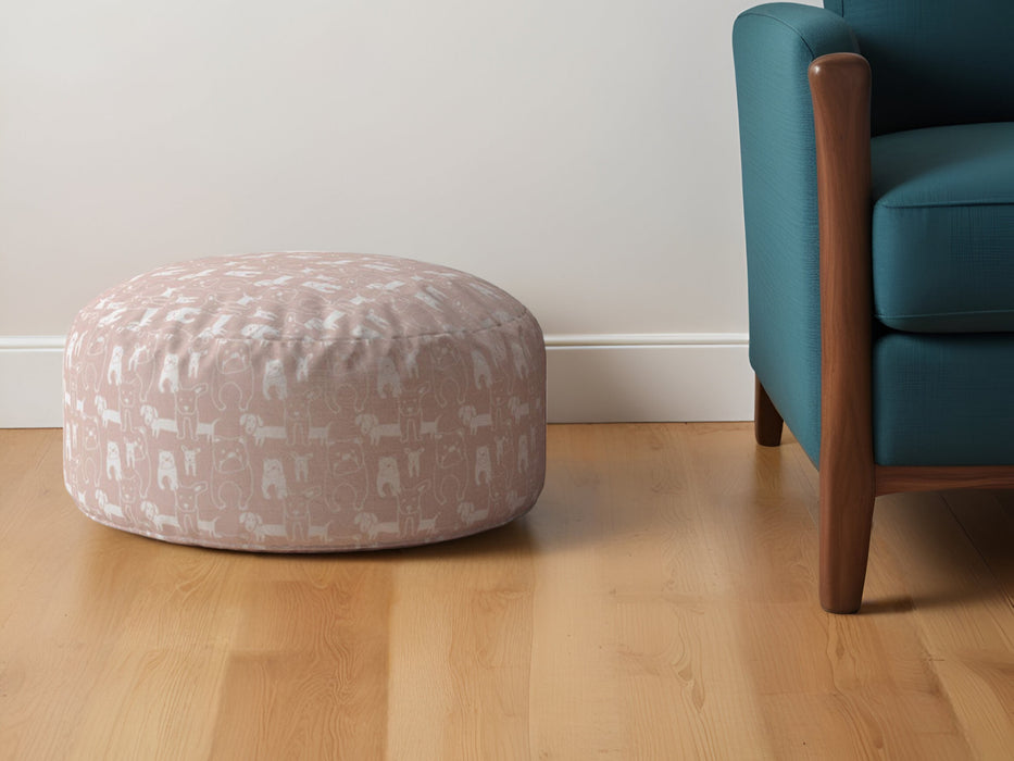 24" Pink Cotton Round Animal Print Pouf Ottoman