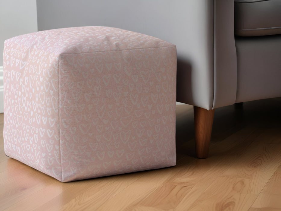 17" Pink Cotton Floral Pouf Ottoman