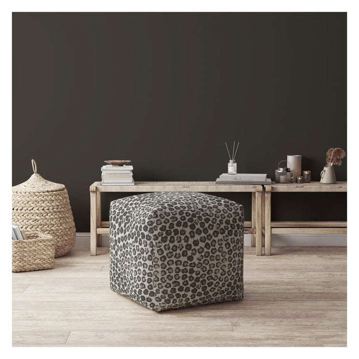 17" Beige Cotton Floral Pouf Ottoman