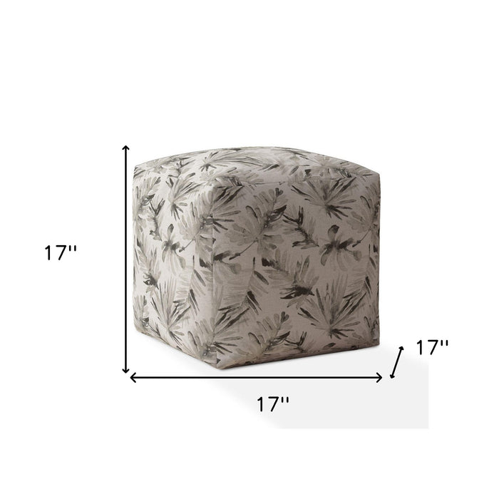 17" Beige Cotton Floral Pouf Ottoman