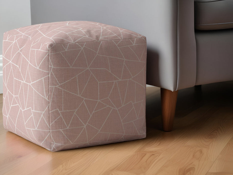 17" Pink Canvas Geometric Pouf Ottoman