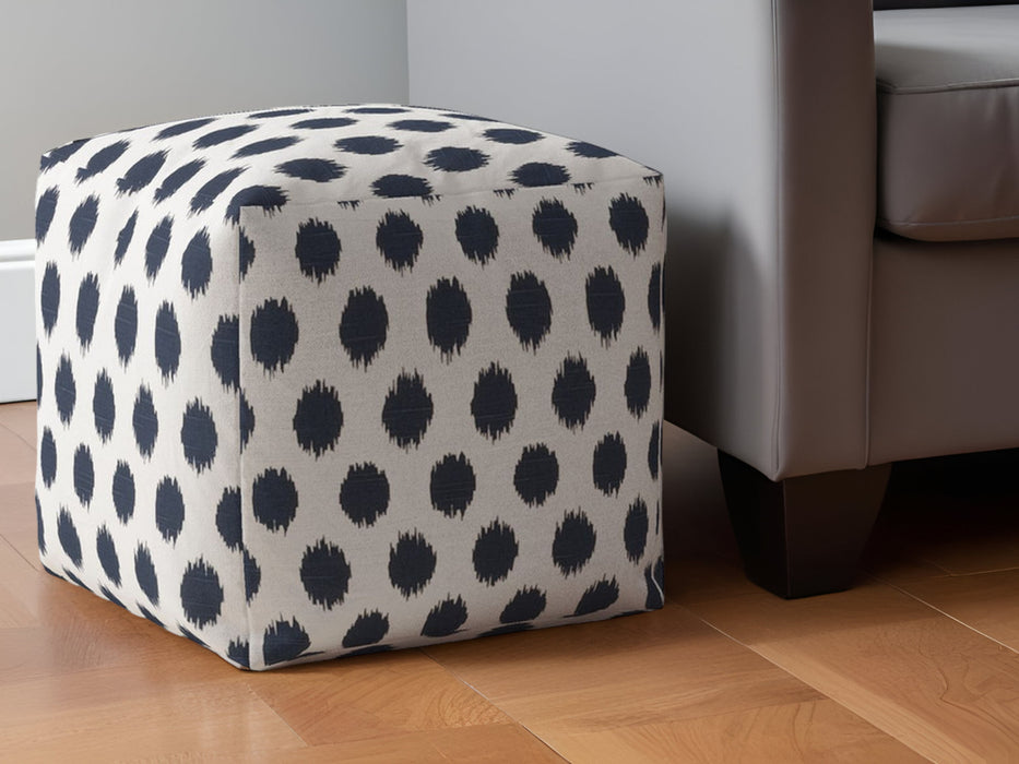 17" Blue and White Canvas Polka Dots Pouf Ottoman