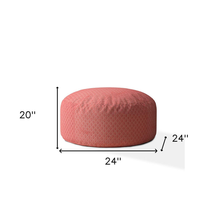 24" Coral Polyester Round Pouf Ottoman