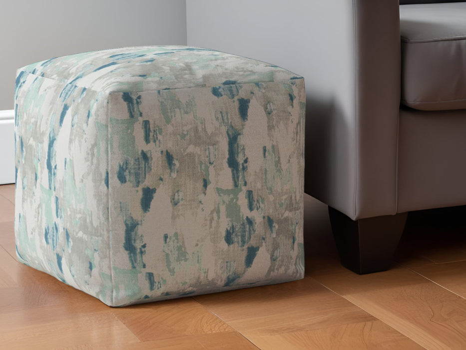 17" Blue and White Canvas Abstract Pouf Ottoman