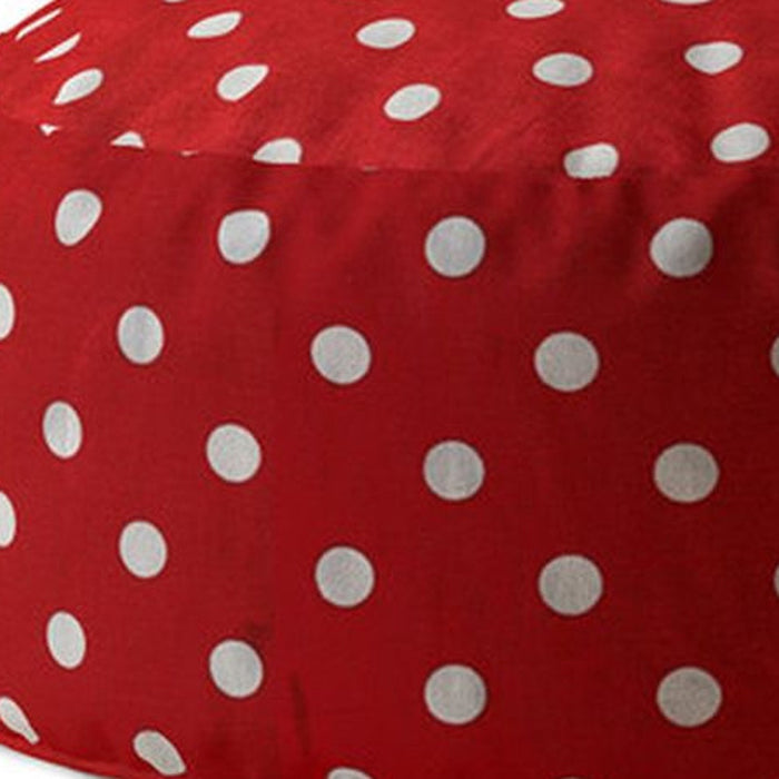 24" Red Cotton Round Polka Dots Pouf Ottoman