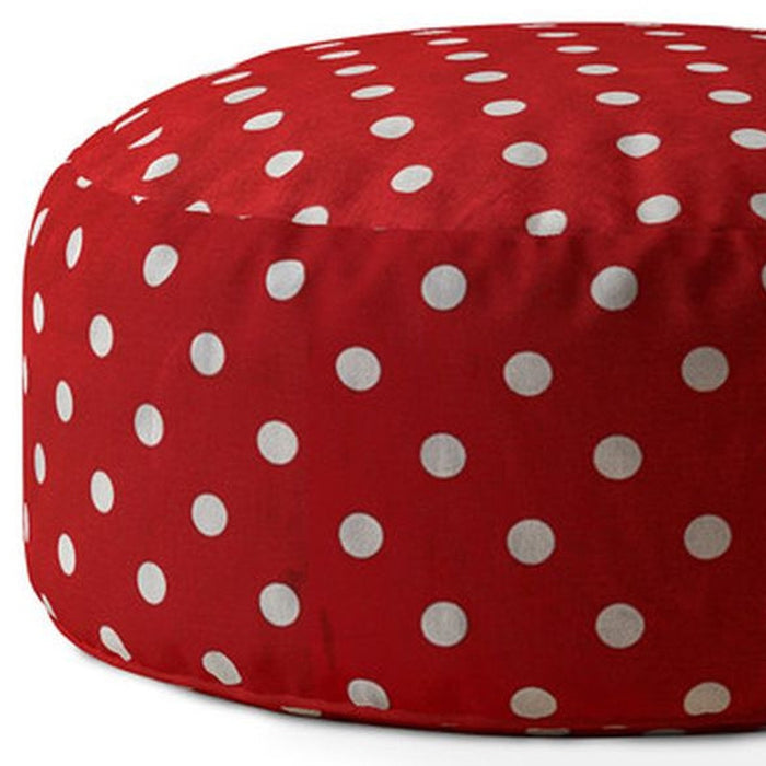 24" Red Cotton Round Polka Dots Pouf Ottoman