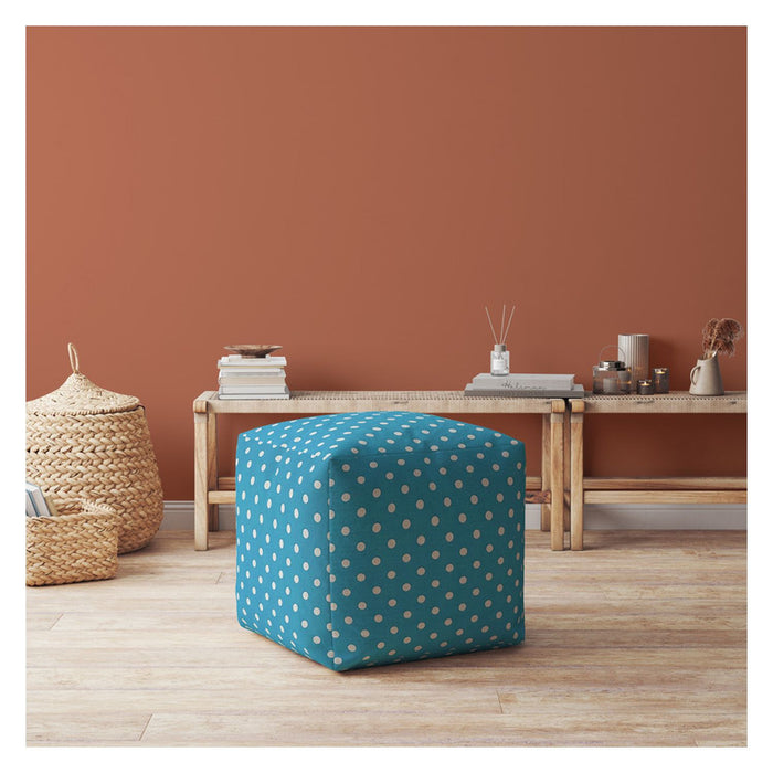 17" Red Cotton Polka Dots Pouf Ottoman