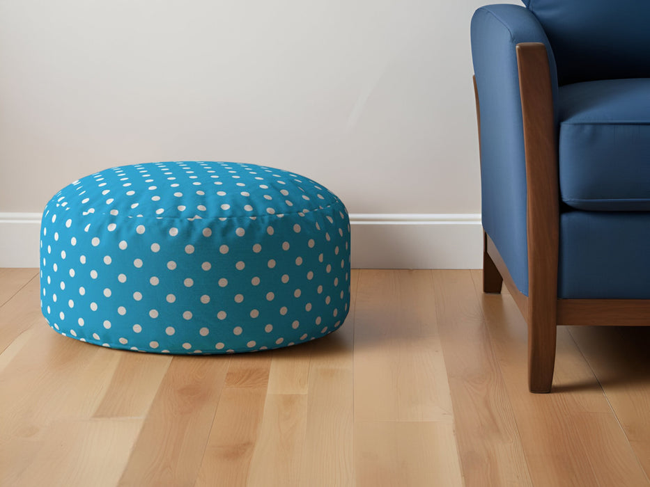 24" Red Cotton Round Polka Dots Pouf Ottoman