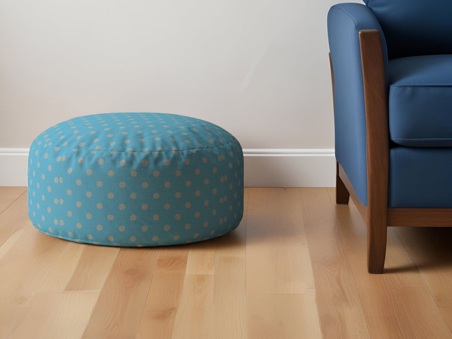 24" Blue Cotton Round Polka Dots Pouf Ottoman