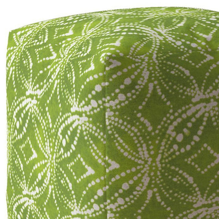 17" Green and White Cotton Damask Pouf Ottoman