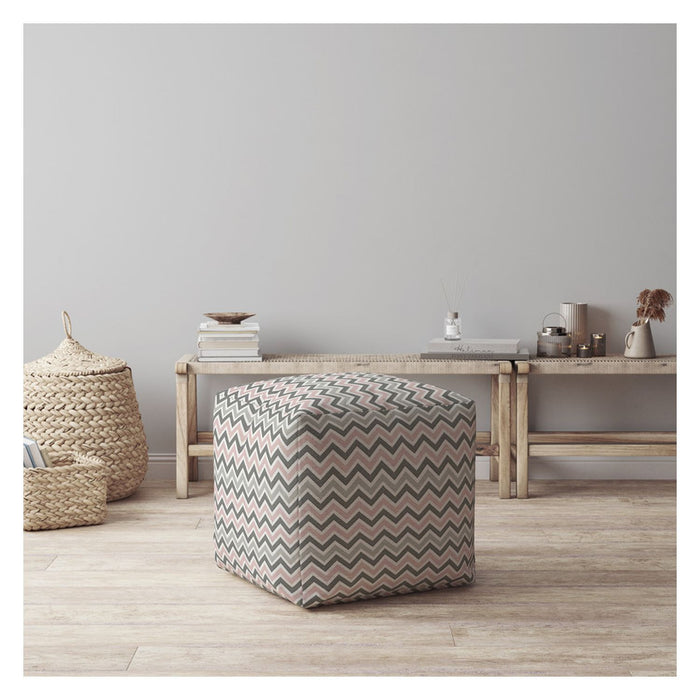 17" Gray Twill Chevron Pouf Ottoman