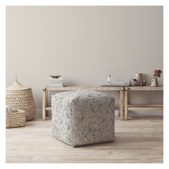 17" Beige Cotton Abstract Pouf Cover