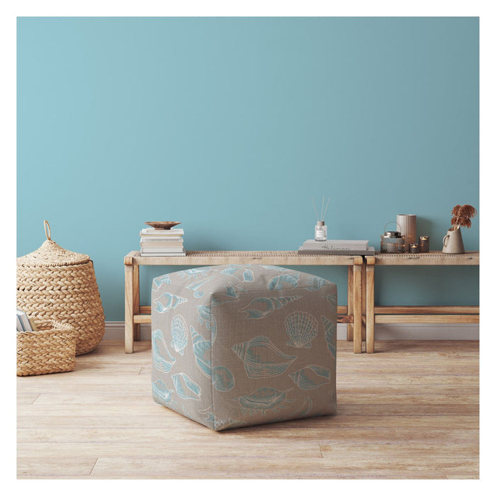 17" Blue Canvas Seashell Pouf Cover