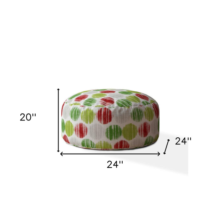 24" Red And White Cotton Round Polka Dots Pouf Cover