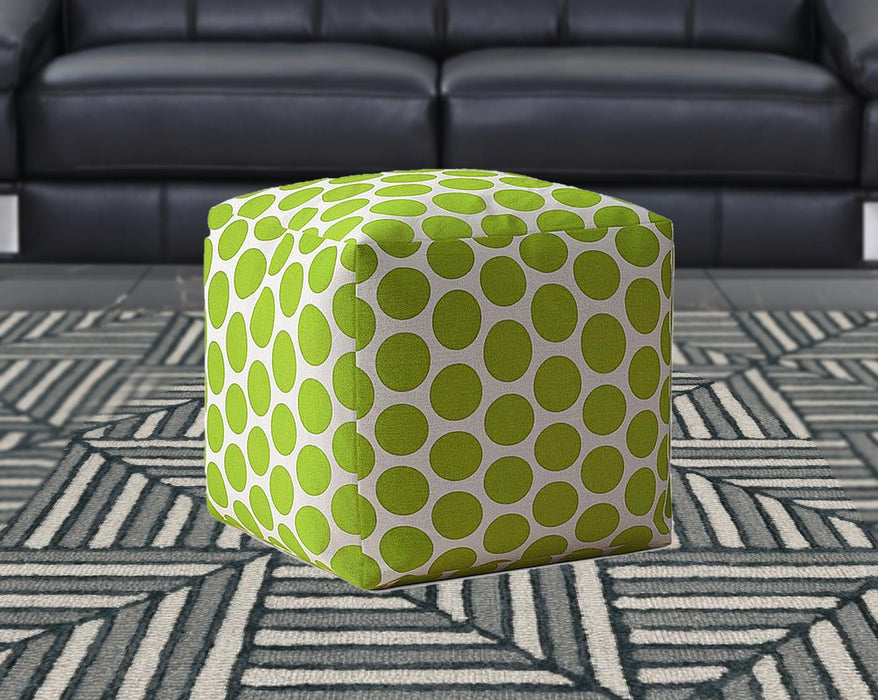 17" Green And White Cotton Polka Dots Pouf Cover