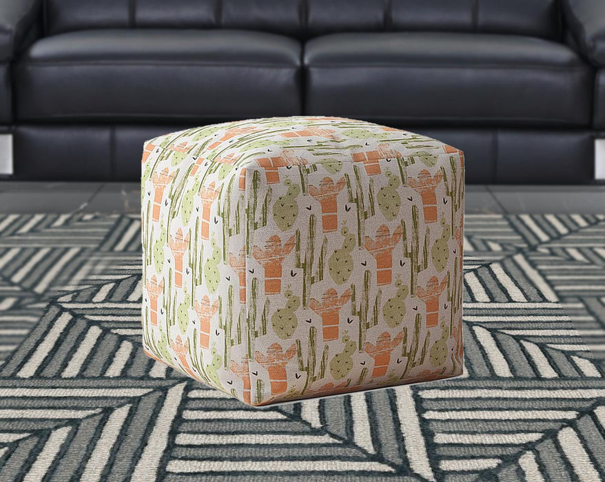 17" Orange Cotton Cactus Pouf Cover