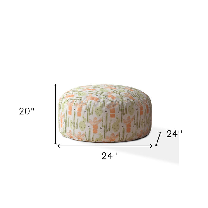 24" Orange Cotton Round Cactus Pouf Cover